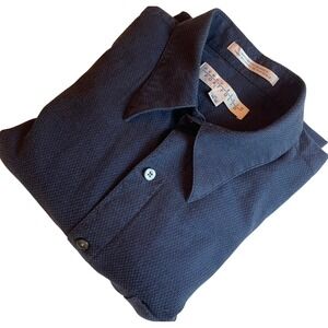 Perry Ellis Portfolio Mens Navy Blue Textured Cotton Button Down Shirt 17 34-35